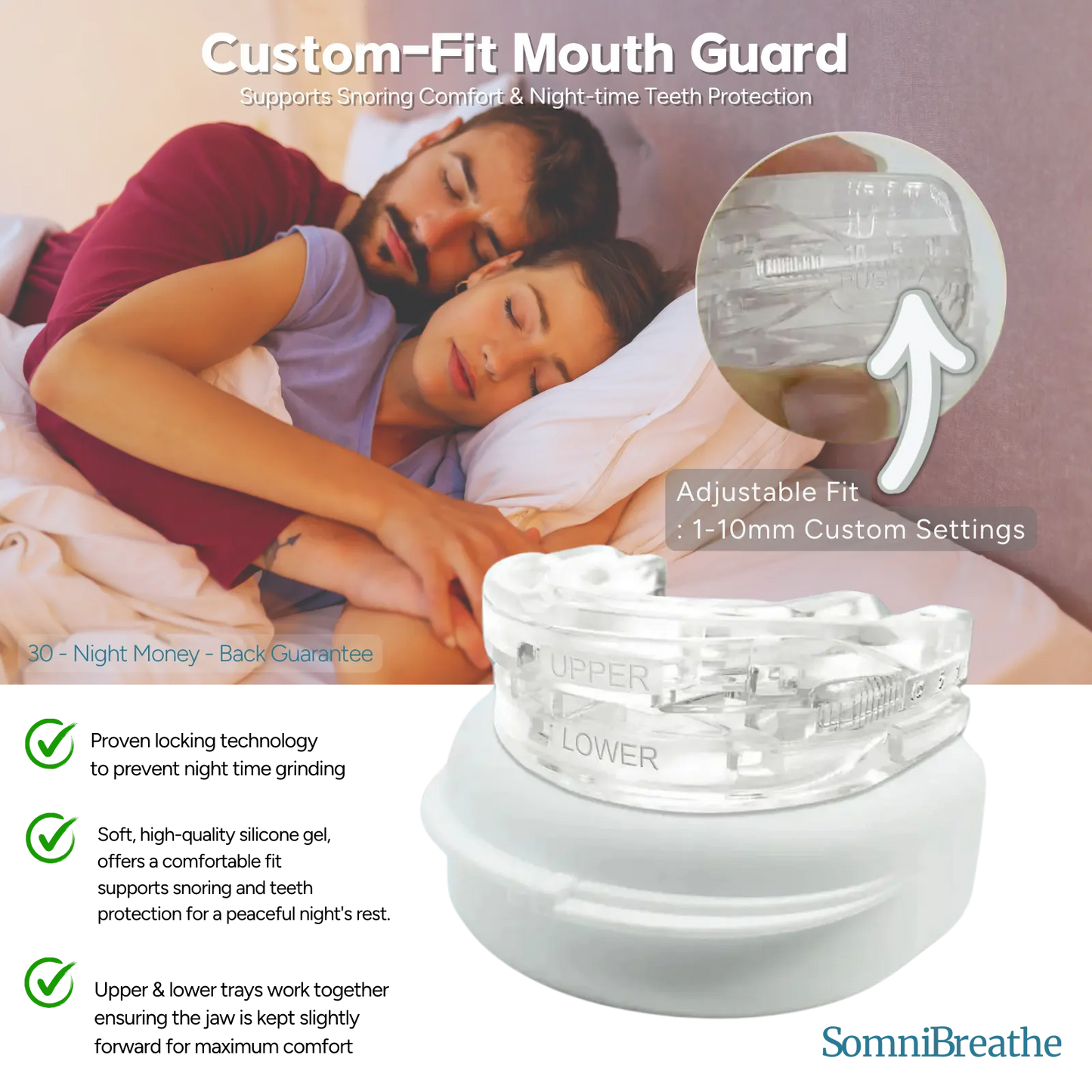 SomniBreathe Anti-Snoring & Teeth Grinding Mouth Guard – Comfortable Silicone Mouthpiece for Peaceful Sleep