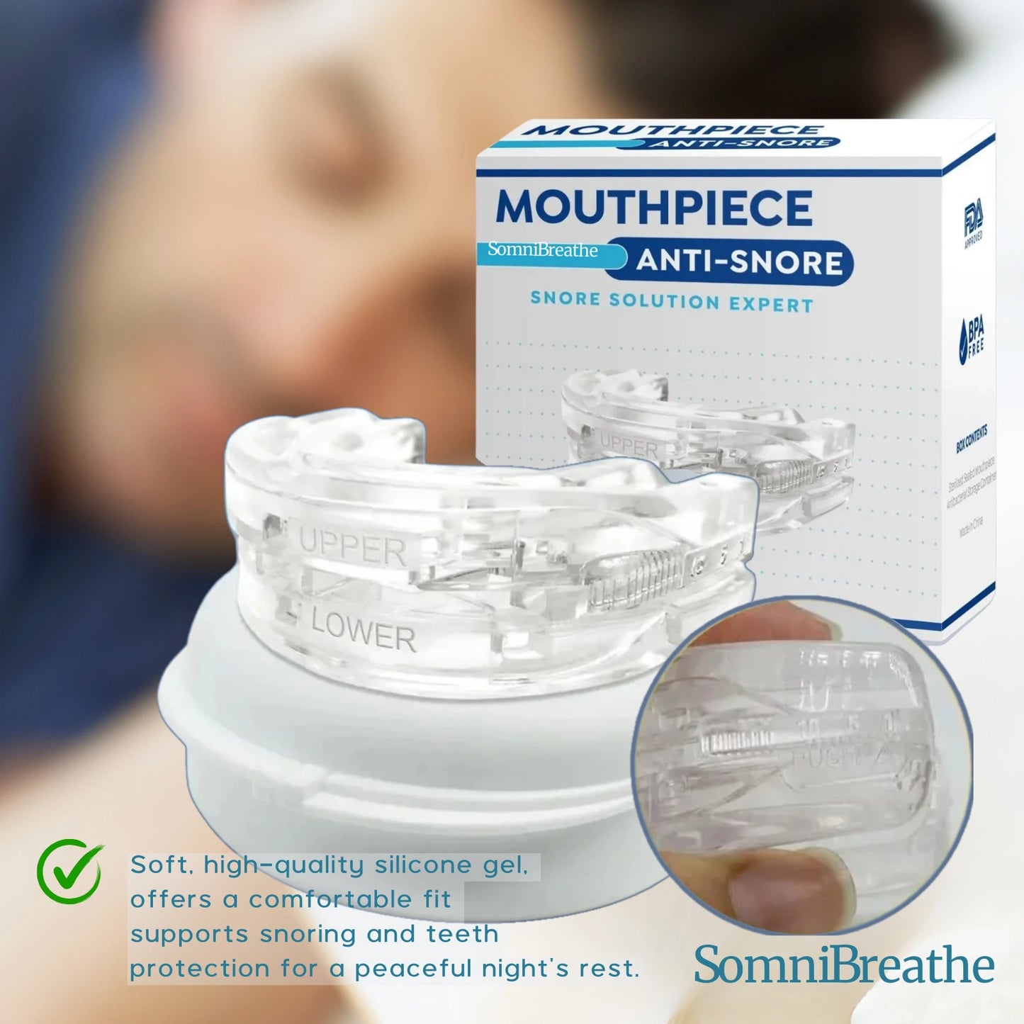 SomniBreathe Anti-Snoring & Teeth Grinding Mouth Guard – Comfortable Silicone Mouthpiece for Peaceful Sleep