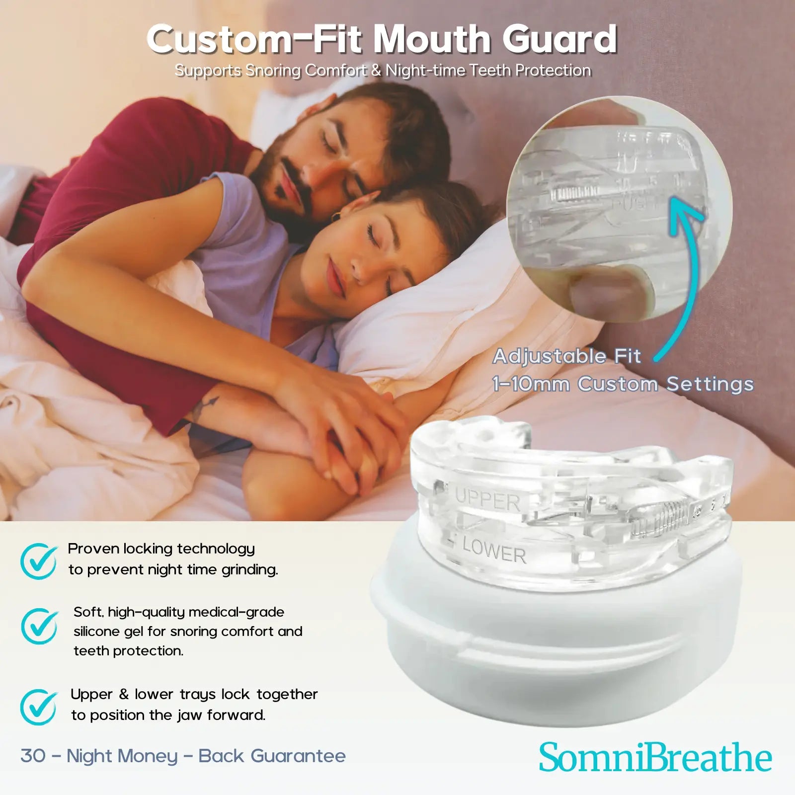 SomniBreathe Anti-Snoring & Teeth Grinding Mouth Guard – Comfortable Silicone Mouthpiece for Peaceful Sleep SomniBreathe