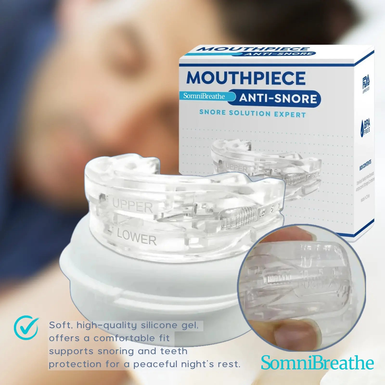 SomniBreathe Anti-Snoring & Teeth Grinding Mouth Guard – Comfortable Silicone Mouthpiece for Peaceful Sleep SomniBreathe